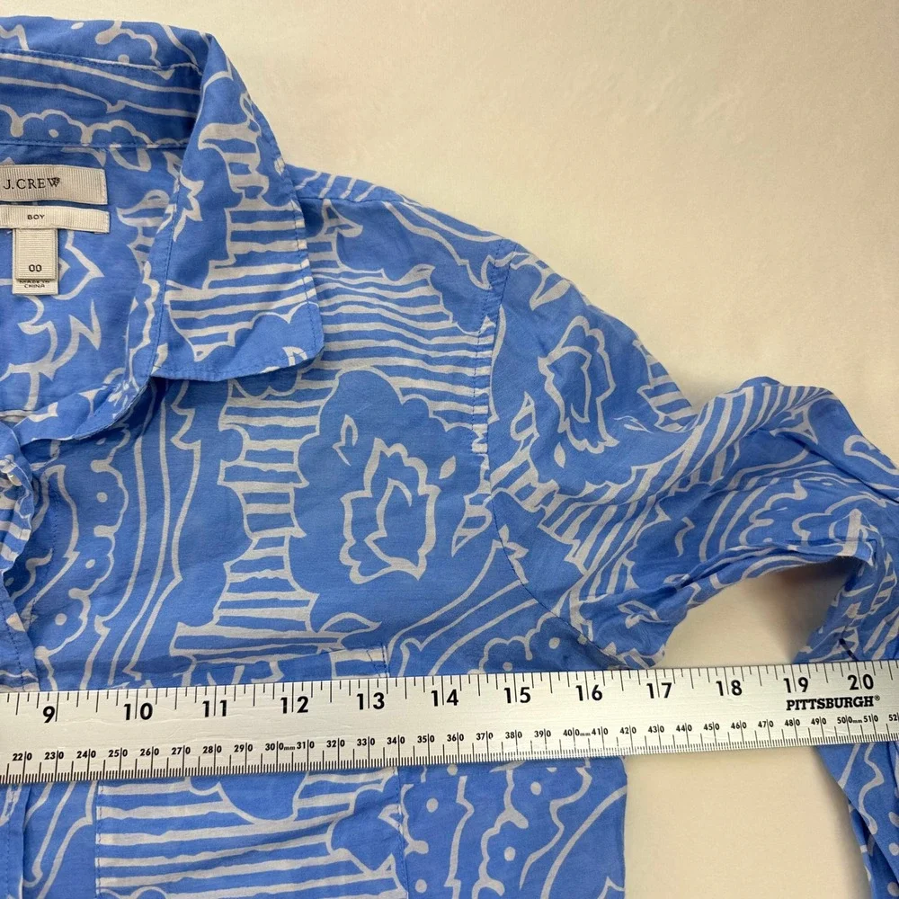 J. Crew‎ Womens Blue White Paisley Cotton Silk Button Down Shirt Size 000